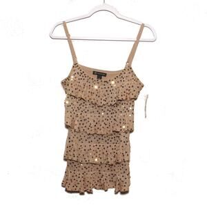 NEW INC Gold Sequin Ruffle Tank Top Size Medium